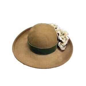 Vintage Toucan 100% Wool Floral Collection New York Hat Womens Brown Green Satin